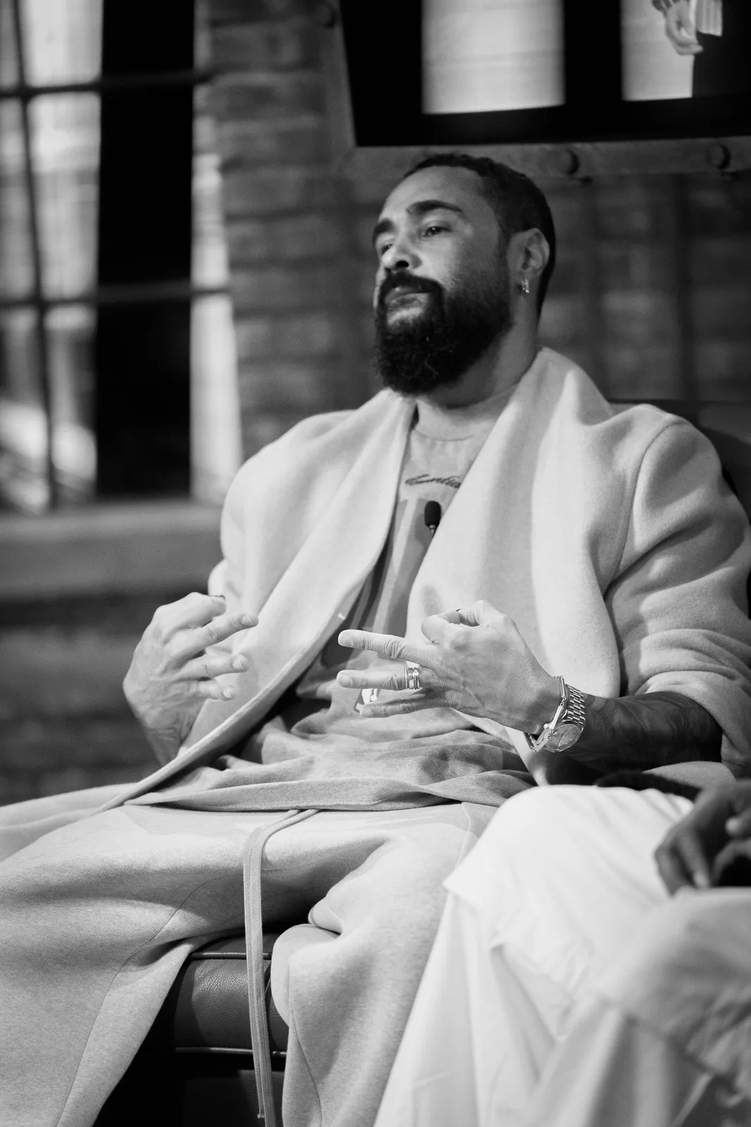 Black and white lifestyle portrait