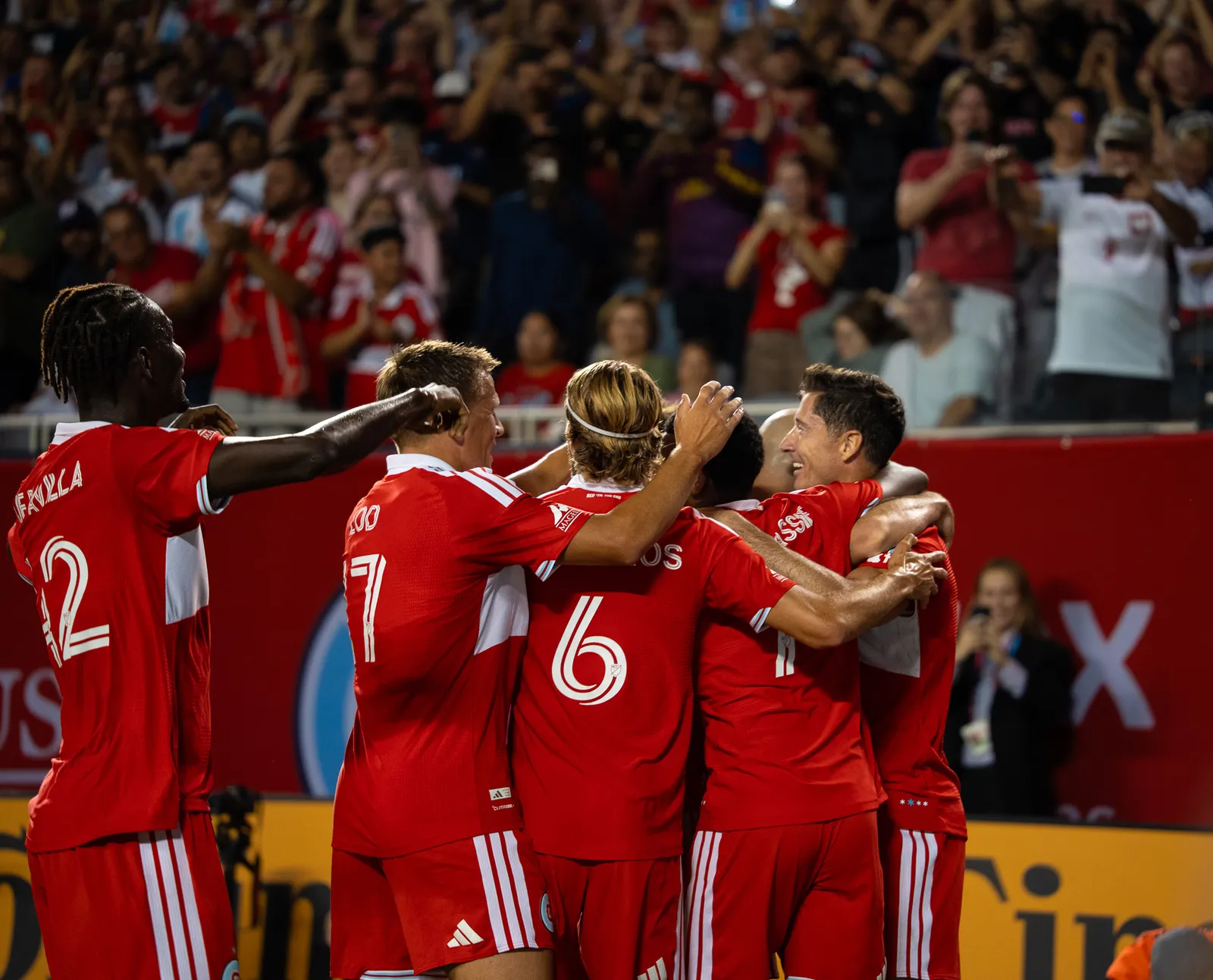 Chicago Fire players celebrate a goal