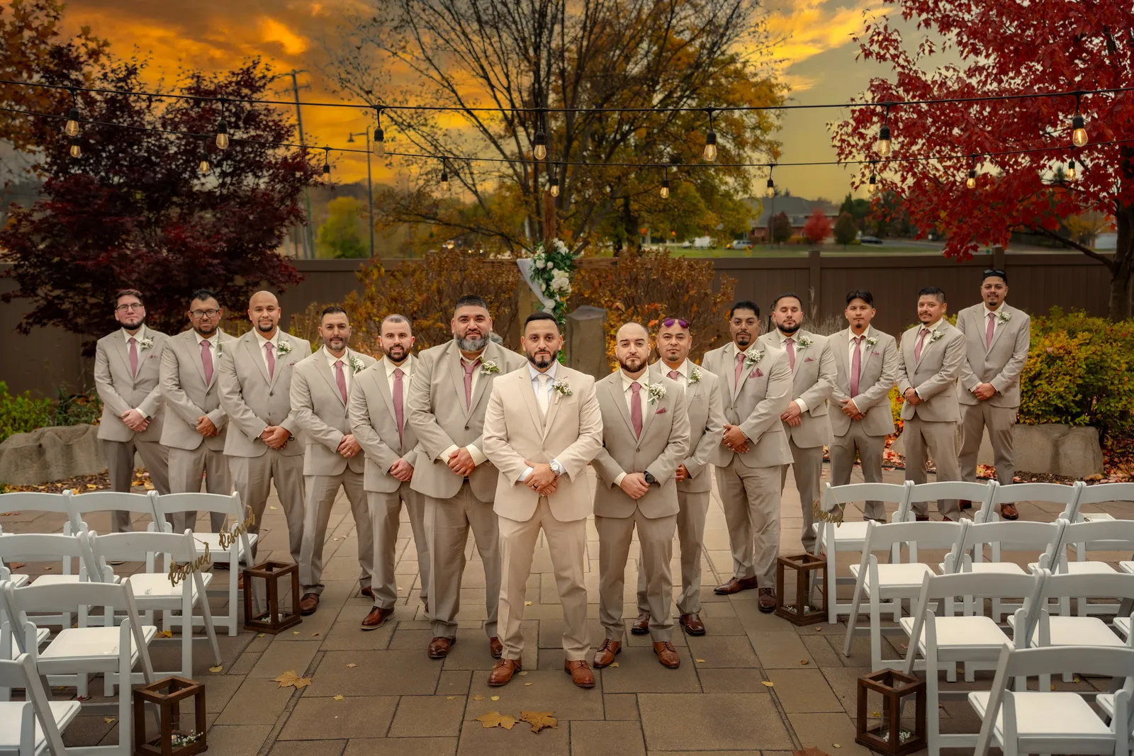 Wedding party portrait in autumn