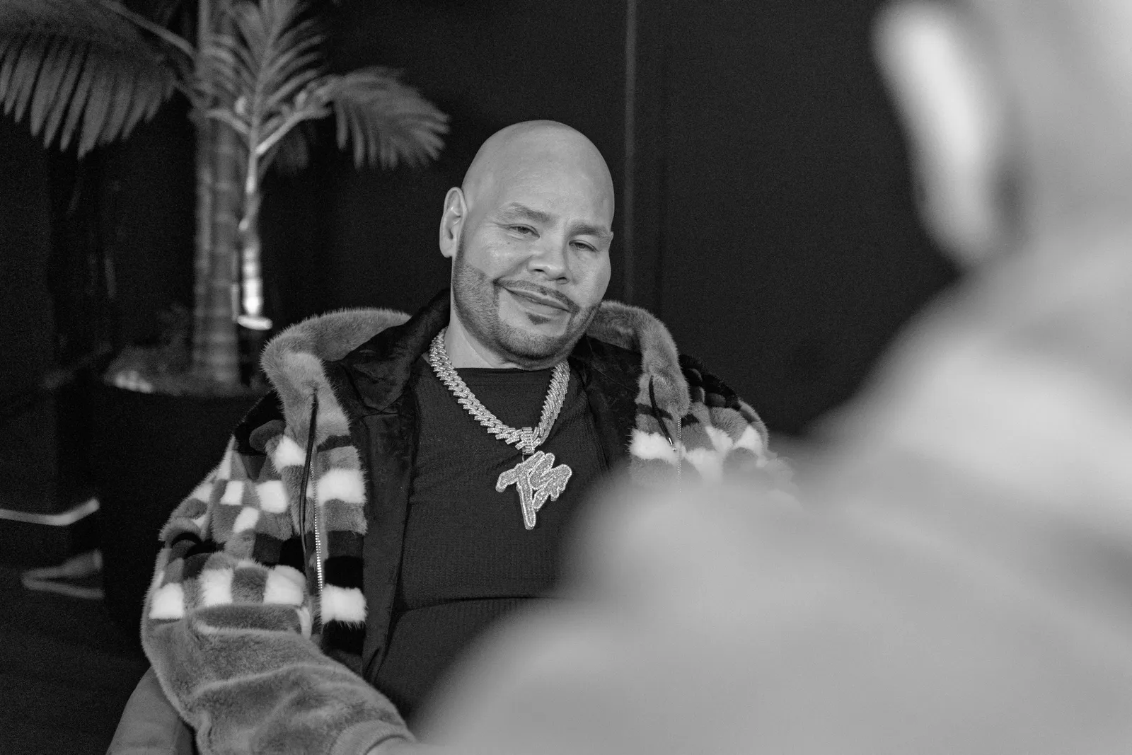 Fat Joe podcast interview in black and white